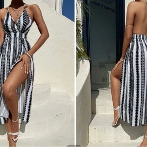 SHEIN NWOT Summer Dress Halter Tie Backless Geo Print  Split Thigh Cami size M 6